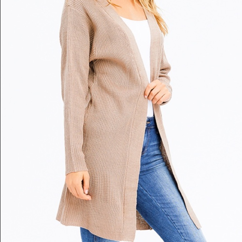 Khaki Brown Ribbed Cardigan - Picture 4 of 7